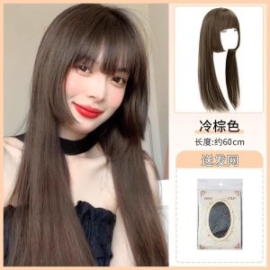 Hime Cut Style Long Straight Wig Fashionable Natural Realistic Full Wig Lolita Princess Hairpiece