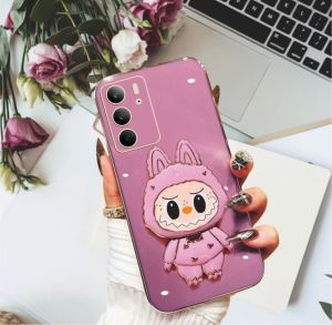 Casing Realme C75 C75X C71 Case Labubu Mirror Stand Premium Silicon Plating Mewah