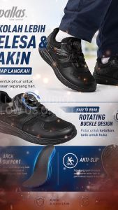 PALLAS Kasut Sekolah Butang Easy Wear Rotating Buckle Arch Support Anti-Slip Sole Lightweight Black School Shoes