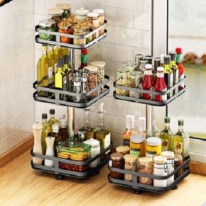 Rak Bumbu 3susun Berputar 360 Derajat Rak Bumbu Dapur Stainless Rotate Kitchen Spice Rack Organizer