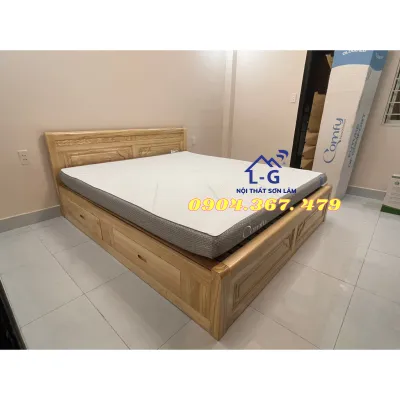 [HỎA TỐC HCM] Giường gỗ sồi Nga tự nhiên - giường gỗ 2 hộc kéo 1m8x2m sang trọng