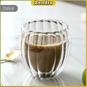 ZEO 250ml 350ml 450ml Double Wall Transparent Glass Coffee Mug Heat Resitant Tea Mug Stripe Shape