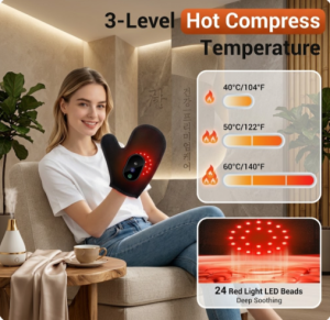 Red Light Therapy Hand Massager Glove | Heated Arthritis Pain Relief Mitt | 3-Level Hot Compress & Vibration