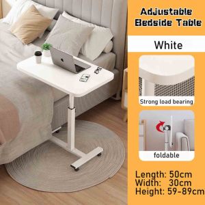 Adjustable Laptop Bed Table with Wheels and Baffle Study Table for Student Adult Movable Bedside Table Overbed Lazy Desk Bed Tray Multi-purpose Bed Table for Studying Eating Working