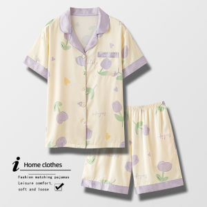 Pajamas Womens Summer Ice Silk Thin High-Grade 2024 New Short-Sleeved Home Wear for Women Cool Feeling Suit ㏇L0514