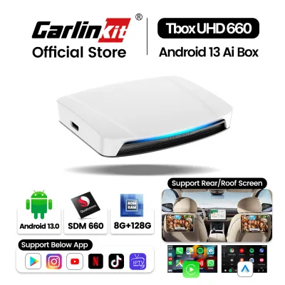 CarlinKit Wireless CarPlay & Android Auto Smart Ai Box Car TV Adapter with Qualcomm SDM660 Chip 4+64/8+128GB HDMI Output Netflix & YouTube Support Split Screen SIM & up to 512GB TF Card Slot