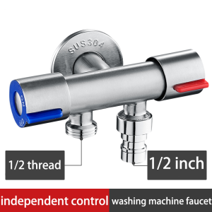 Good quality👍 Two Way Faucet 1 in 2 Out Dual control water outlet independent control universal installation faucet for automatic washing faucet 2 way connector Washer Tap Faucet Washing Machine Laundry Sink Faucet Bathroom Wash Machine Faucet