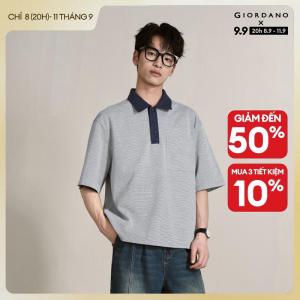GIORDANO Men Polo Shirts Striped Jacquard Loose Polo Shirts Single Pocket Short Sleeve Fashionable Casual Polo Shirts 18016704