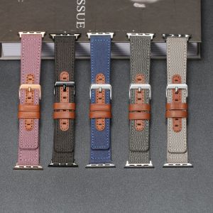 VUAERANG Compatible for Apple Watch 7/6/5/4/3/2/1/SE Car Line Canvas Leather Metal Buckle 38 40 41mm 42 44 45mm for i Watch Strap Bracelet Accessories