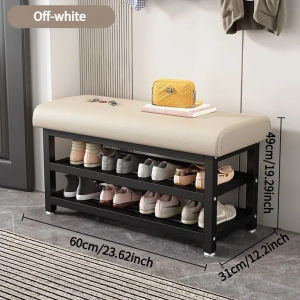 Shoe Bench with Cushion Seat 3 Tier Shoe Rack | Metal Frame Shoe Storage Bench | Stable Entryway Hallway Shoe Organizer