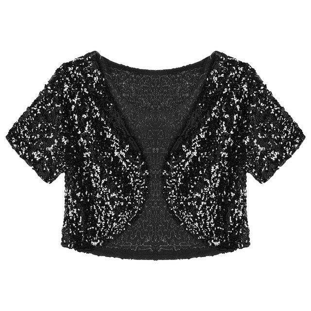 arrived Sequin Jacket Women retro Short ​Sleeve Open Front Glitter