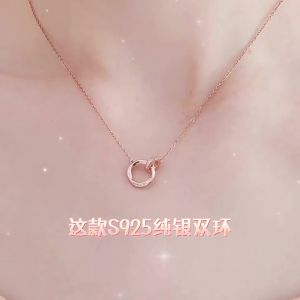 Cross-border hot sale S925 Pure silver double-ring Möbius necklace simple and elegant micro-inlaid with zircon interlocking rings pendant