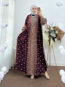 Kaftan Wanita Simple Mewah Elegan Sultan Motif Batik Bahan Rayon Premium Renda Daily Dress Jumbo Busui Terbaru