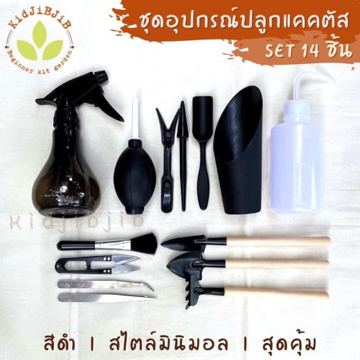 ชุดอุปกรณ์ปลูกแคคตัส 14 ชิ้น สีดำ ดีไซน์มินิมอล