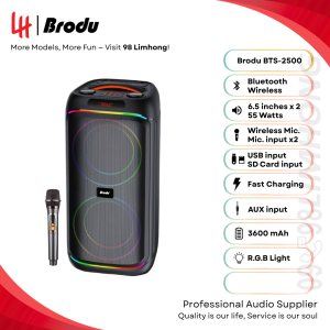 Speaker BTS-2500 Brodu Dual 6.5 inch Bluetooth Speaker With Rechargeable Wireless Microphone