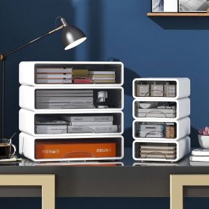 ZENGD 2pcs พลาสติกทำจากพลาสติก ลิ้นชักเก็บของเก็บของ สีขาวขาว ใหญ่มากๆ ลิ้นชักเครื่องเขียนตั้งโต๊ะ มัลติฟังก์ชั่ วางซ้อนกันได้ ที่ใส่เอกสารเบ็ดเตล็ด บ้านในบ้าน