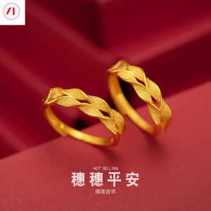 XT Jewellery Nhẫn Lúa Mì 24K Hàn Quốc Nhẫn Xoắn Sóng Mạ Vàng Nguyên Bản 916 May Mắn Cho Nữ
