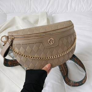 Elegant Diamond Lattice PU Leather Chain Waist Bag For Women Stylish Waist Pack Female Fanny Pack Wide Strap Crossbody Chest Bag2026