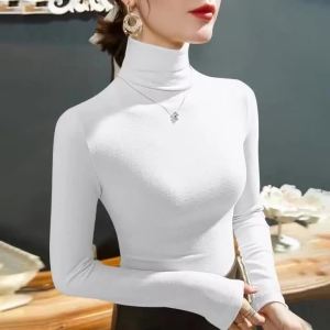Fashion Autumn Winter Female Turtleneck Fleece Stretch Shirt Women Long Sleeve T-Shirt Warm Basic Pullover Bottoming Tops