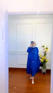 Gamis Maxy Jeans Zainab - Jeans wash Aplikasi Bordir busui Ld 110 Pj 120 fit M - XXL