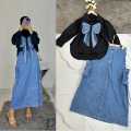 setelan wanita one set jeans / one set wanita atasan dan rok / setelan wanita import / ribon one set rok. 