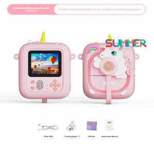 กล้องพิมพ์ภาพเด็กใหม่พิมพ์ภาพถ่ายกระดาษความร้อนในเวลาการ์ตูนพลิกเลนส์กระดาษพิมพ์หลายสีวิดีโอ HD