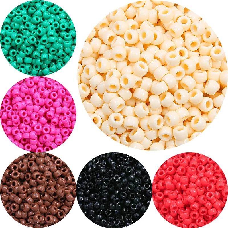 100Pcs 9x6mm Solid Color Acrylic Flat Round Beads Big Hole Spacer