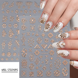 ZEEMIN 3D Rose Gold Pendant Bow Nail Sticker Cross Star Heart Bohemian Flowers Nail Decals 12 Style French Slider Sticker Nail Supplies