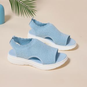 Free Shipping Plus-Size WomenS Sandals 2026 Summer New Collection Solid Color Round Toe Fashionable Slip-On Design Platform Sole