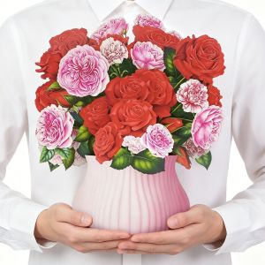 New 3D Rose and carnation Mothers Day Valentines Day bouquet pop-up greeting card Mothers Day gift