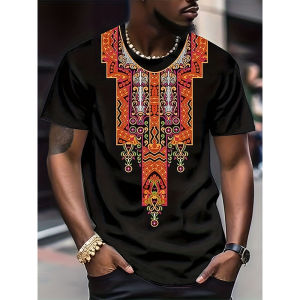[Local Stock] HBESTY Halloween Christmas African Ethnic Pattern T-Shirt for Men Tribal Dashiki 3D Printed Tees Summer Casual Short Sleeve Loose T Shirts Round Neck Tops
