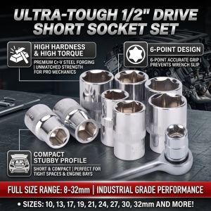 1/2 Inch Drive Hex Short Socket 125mm 6 Point Impact Socket Cr V Socket Wrench Accessories