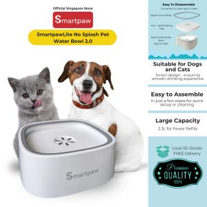 SmartpawLite No Splash Pet Water Bowl 2.0 | 2.3 L Large Capacity + Floating Disk Anti-Splash + Non-Slip Base for Cats & Dogs | Safe & Easy Clean