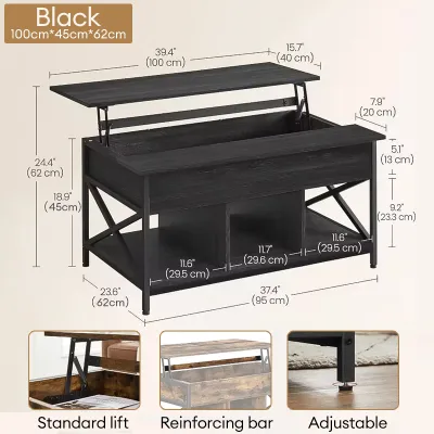 Global Storage Coffee Table Hidden Compartment Livingroom Adjustable Tea Table Lift Top Table