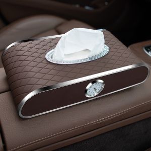 [HCM]Hộp Khăn Giấy Cho Ô Tô Xe Hơi Kèm Bảng Số Điện Thoại Và Đồng Hồ Da Cao Cấp Sang Trọng. Chất liệu da thiết kế sang trọng - Phụ Kiện 4 Bánh