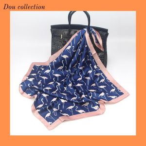 Khăn Lụa Vuông Khăn Turban Họa Tiết Chim Hồng Hạt Màu Xanh - Chất Liệu Chiffon - 70x70cm - Mã KL061