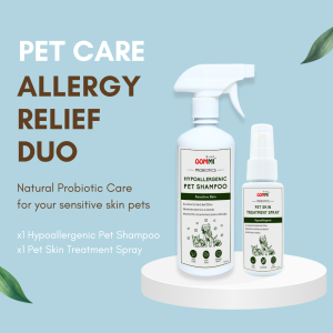 OOMMI Probiotics Pets Allergy Duo l Pet Hypoallergenic Shampoo 500ML + Treatment Spray 60ML l Pet Skin Allergies l Sensitive