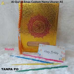 Alfareza - Al-Quran A5 Emas Merah Free Tasbih Mutiara Quran Custom Nama SERTA BOX Exclusive Hadiah Istimewa Pernikahan Hampers Kado Ulang Tahun