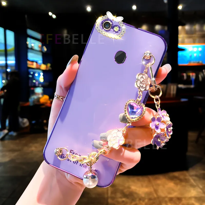 LIFEBELLE Casing for OPPO F7 Case Flowers Wristband Rhinestone