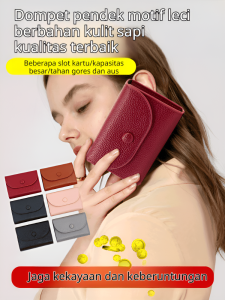 Dompet Pendek Motif Leci Kulit Sapi Asli Tahan Lama Multi Slot Kartu untuk Pria dan Wanita Penggunaan Sehari hari di Kantor