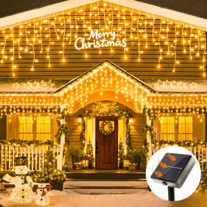 9M Solar Outdoor LED Icicle String Lights Waterproof Fairy Lights Christmas Curtain Decoration XMAS