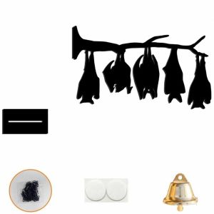 FORTUNESS 2D Flat Inverted Branch Bat Wind Chime with Bell Spooky Halloween Wind Chime Funny Gothic Style Hanging Bat Pendant Halloween