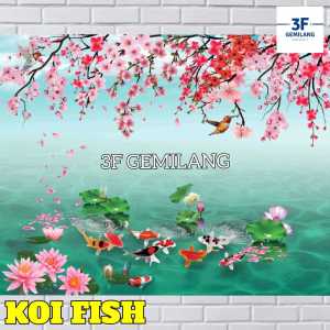 Fiber Plastik Pelapis Penutup Pagar Rumah Motif IKAN KOI Meteran - 3F GEMILANG