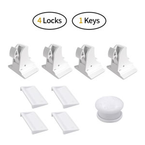 (4 LOCK + 1 KEYS) Magnetic Child Safety Lock Punch-free Drawer Latch Cabinet Door Lock Limiter Invisible Locks