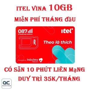 FREESHIP - CHƯA KÍCH HOẠT Sim 4G itel vina 10GB 10 phút liên mạng có sẵn tháng đầu duy trì 35k