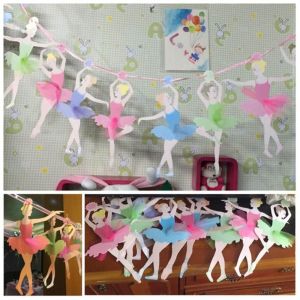 HOUCHU DIY Ballet Kids Banner Bunting Ballet Girl Paper Party Decoration Ballerina Paper Flags Birthday