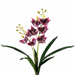 YIYU STUDIO Magpie Orchid Artificial Orchid Flower Branch with Leaves Artificial Cymbidium Faux Flowers DIY Vase Decor Handmade Fake Cymbidium Flowers Home Office Decor