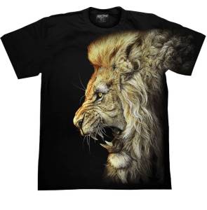 เสื้อยืดคอกลม สกรีนเรืองแสง ลายสิงโต