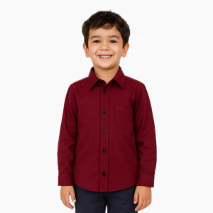 Bronkis Junior Kemeja Anak Laki Laki Desain Kemeja Lengan Panjang Linen Warna Maroon untuk usia 0-10 tahun