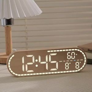 USB Port Digital Wall Clock Temperature and Date Week Display Electronic LED Table Alarm Clocks Brightness Adjustable 12/24H Format